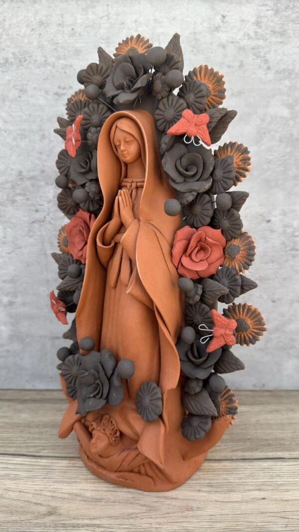Virgin Mary Handmade Clay Piece, Virgen de Guadalupe  Mexican Decoration, Mary Virgin Sculpture, Metepec Estado de México Virgencita - Image 3