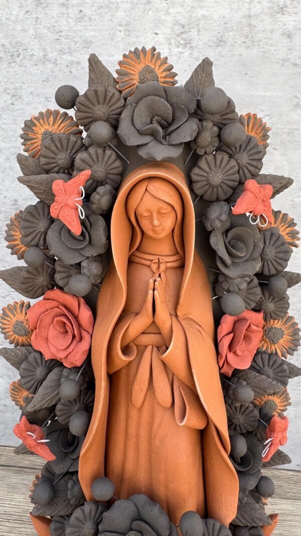 Virgin Mary Handmade Clay Piece, Virgen de Guadalupe  Mexican Decoration, Mary Virgin Sculpture, Metepec Estado de México Virgencita - Image 4