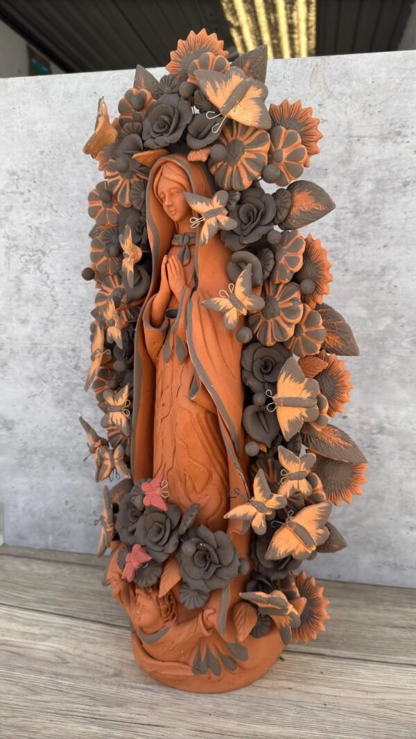 XL Virgin Mary Handmade Clay Piece, Virgen de Guadalupe  Mexican Decoration, Mary Virgin Sculpture,Metepec Estado de México Virgencita 23.7” - Image 3