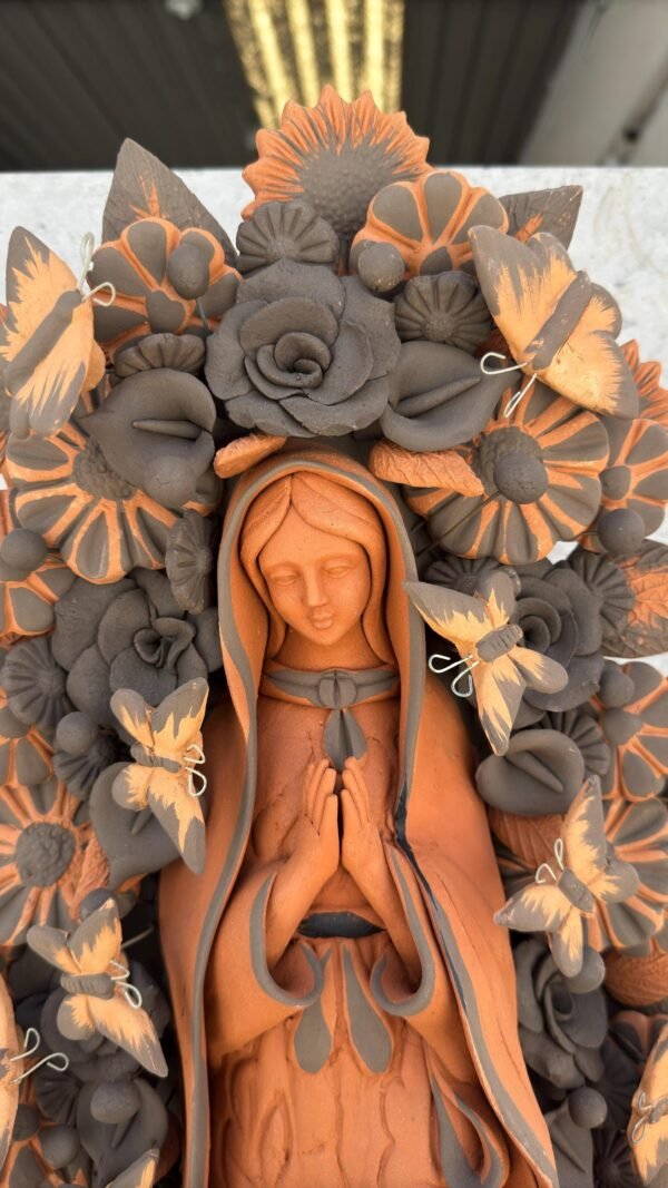 XL Virgin Mary Handmade Clay Piece, Virgen de Guadalupe  Mexican Decoration, Mary Virgin Sculpture,Metepec Estado de México Virgencita 23.7” - Image 4
