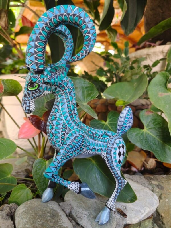 Ram Bighorn Sheep Figurine Mexican Folk Art Alebrije Statue, Wooden Deer As Mexican Decoration Sculpture, Made Of Wood And Carved By Hand - Image 3