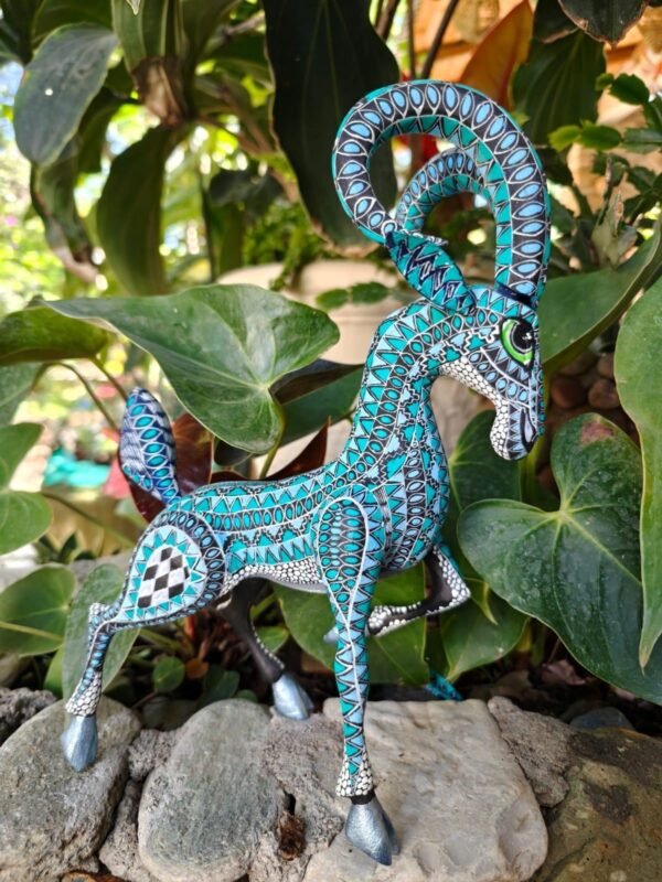 Ram Bighorn Sheep Figurine Mexican Folk Art Alebrije Statue, Wooden Deer As Mexican Decoration Sculpture, Made Of Wood And Carved By Hand - Image 4