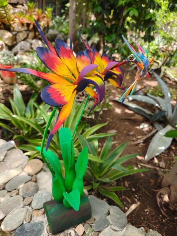 Orchid Flower And Hummingbird Statue Alebrije Sculpture, Wooden Mexican Decoration Figure, Made Of Wood And Carved By Hand ASK FOR CUSTOMIZE - Image 3