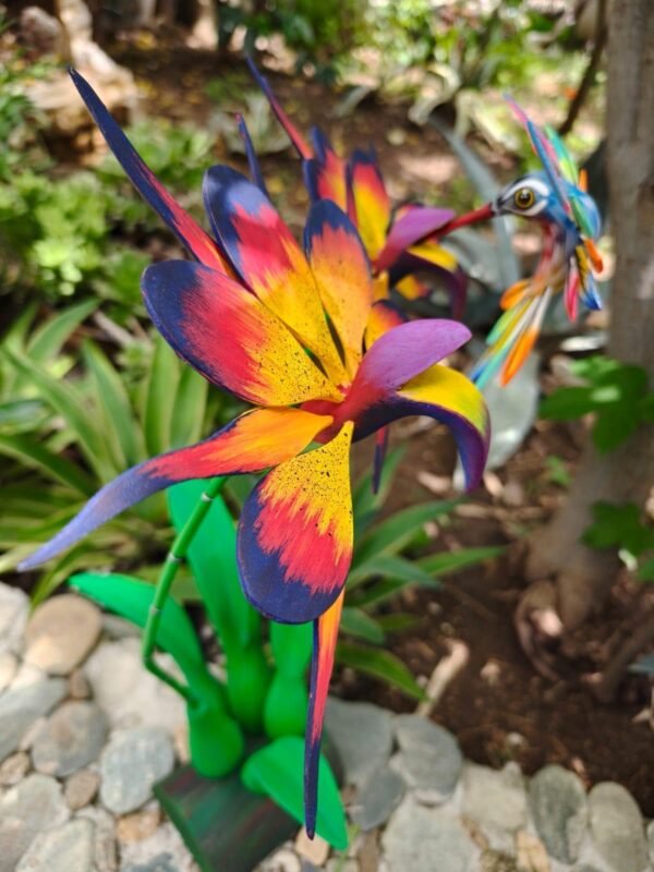 Orchid Flower And Hummingbird Statue Alebrije Sculpture, Wooden Mexican Decoration Figure, Made Of Wood And Carved By Hand ASK FOR CUSTOMIZE - Image 4