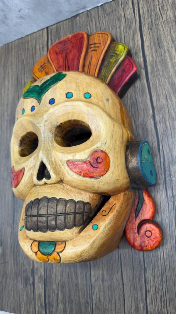 Mictlan Good Of The Underworld Prehispanic Mask, Mayan Culture, Made By Mayan Artisans Yucatán Wall Art, Hand Carved  Painted Cedar Wood - Image 3