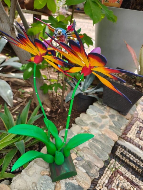 Orchid Flower And Hummingbird Statue Alebrije Sculpture, Wooden Mexican Decoration Figure, Made Of Wood And Carved By Hand ASK FOR CUSTOMIZE - Image 2