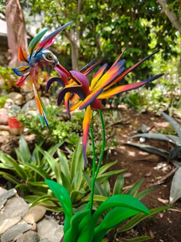 Orchid Flower And Hummingbird Statue Alebrije Sculpture, Wooden Mexican Decoration Figure, Made Of Wood And Carved By Hand ASK FOR CUSTOMIZE