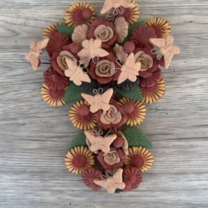 Crucifix Butterflie Roses, Folk art Cross Sculpture, Mexican Wall Hanging, Cross Figurine, Pigmentos Naturales Estado de México By Artisans
