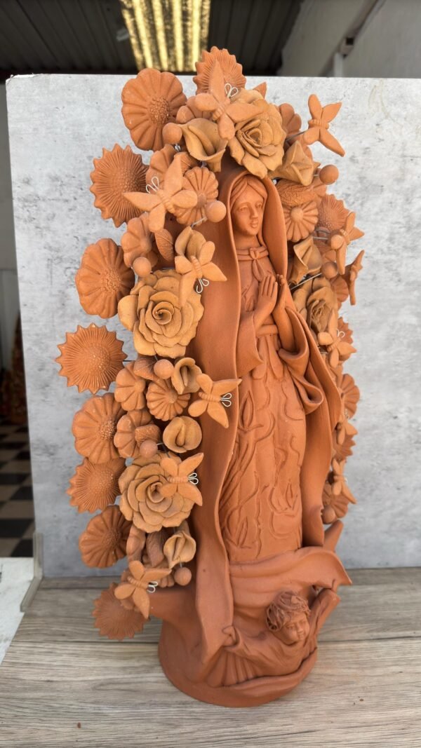 XL Large Virgin Mary clay pieces, Wall hanging  ornaments,  Mexican decoration, Mary Virgin 23.7” sculpture, Technique natural color - Image 2