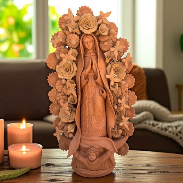 XL Large Virgin Mary clay pieces, Wall hanging  ornaments,  Mexican decoration, Mary Virgin 23.7” sculpture, Technique natural color