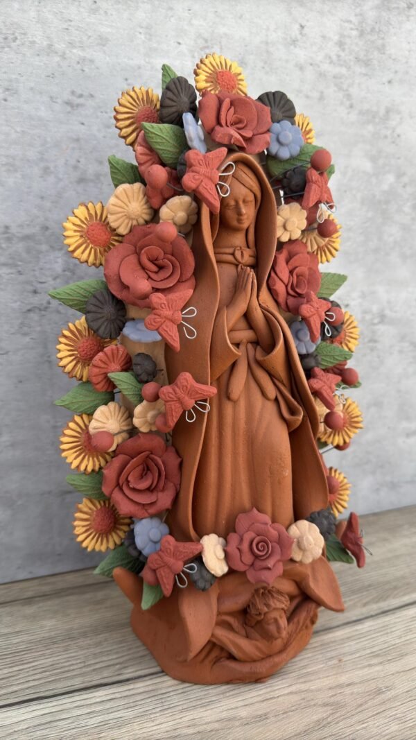 Virgin Mary Handmade Clay Piece, Virgen de Guadalupe  Mexican Decoration, Mary Virgin Sculpture, Metepec Estado de México Virgencita - Image 2
