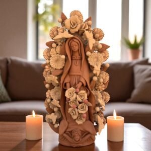 Virgin Mary Handmade Clay Piece, Virgen de Guadalupe  Mexican Decoration, Mary Virgin Sculpture, Metepec Estado de México Virgencita