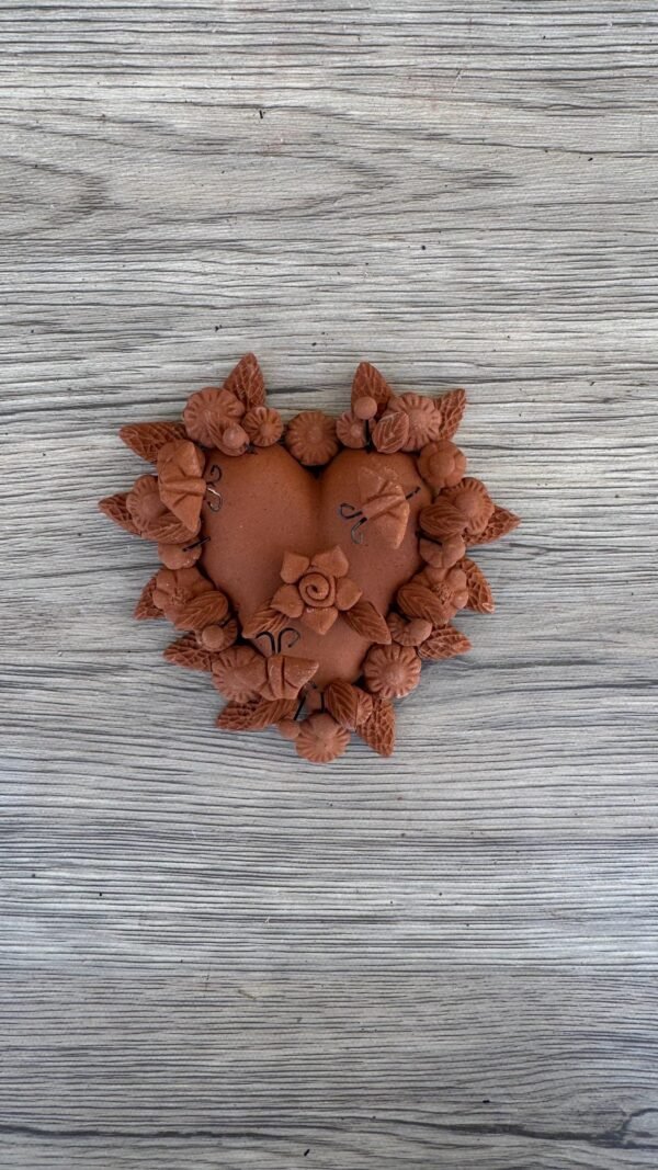 Filigrana Clay Heart Wall Hanging Ornament Artistic  Oaxaca México By Artisans Handmade Crafts, Home Decor Folk Art, Natural Clay