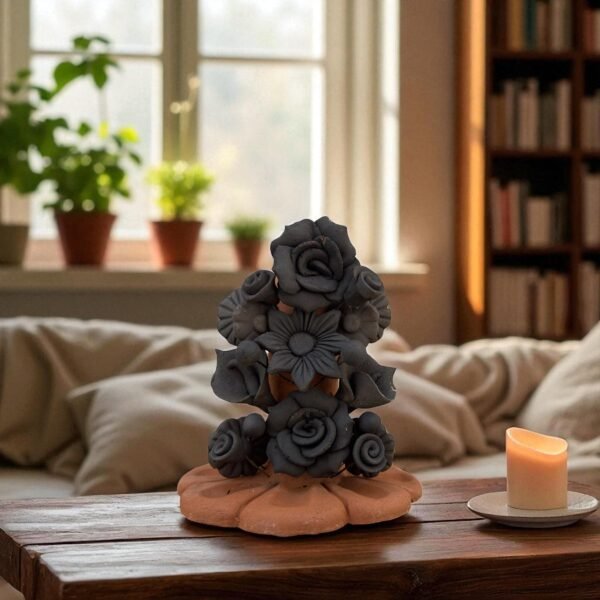 Handmade Clay Candle Holder from Oaxaca, Mexico Terracotta Floral Barro Decor, Mexican Folk Art Centerpiece Flower Design Porta velas