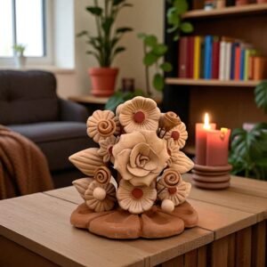 Handmade Clay Candle Holder from Oaxaca, Mexico Terracotta Floral Barro Decor, Mexican Folk Art Centerpiece Flower Design Porta velas