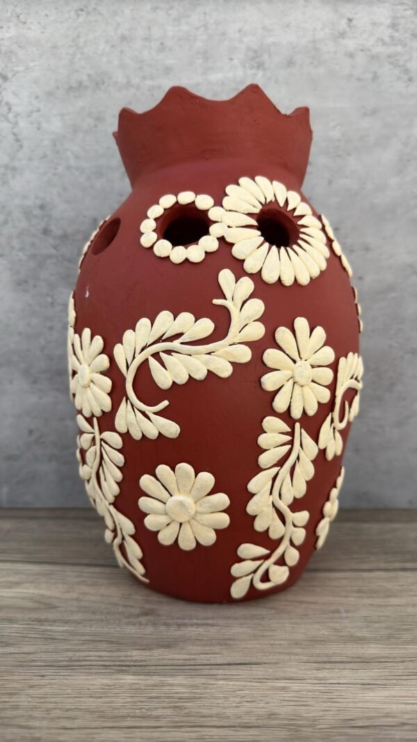 Embroidered Clay Vase From Oaxaca México Home Decor Handcrafted Jarron Barro Bordado Oaxaca Handmade Unique Designs From Artisans - Image 2