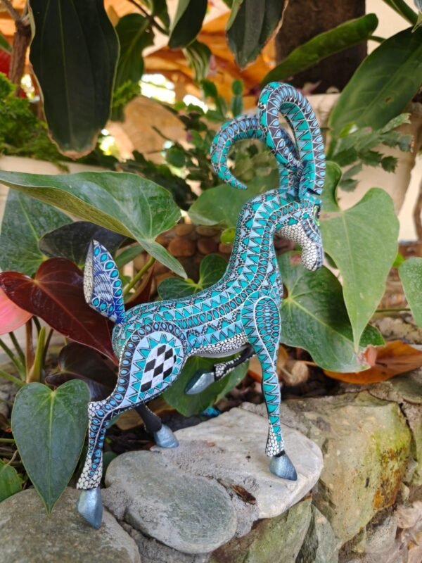Ram Bighorn Sheep Figurine Mexican Folk Art Alebrije Statue, Wooden Deer As Mexican Decoration Sculpture, Made Of Wood And Carved By Hand - Image 2