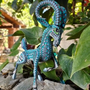 Ram Bighorn Sheep Figurine Mexican Folk Art Alebrije Statue, Wooden Deer As Mexican Decoration Sculpture, Made Of Wood And Carved By Hand
