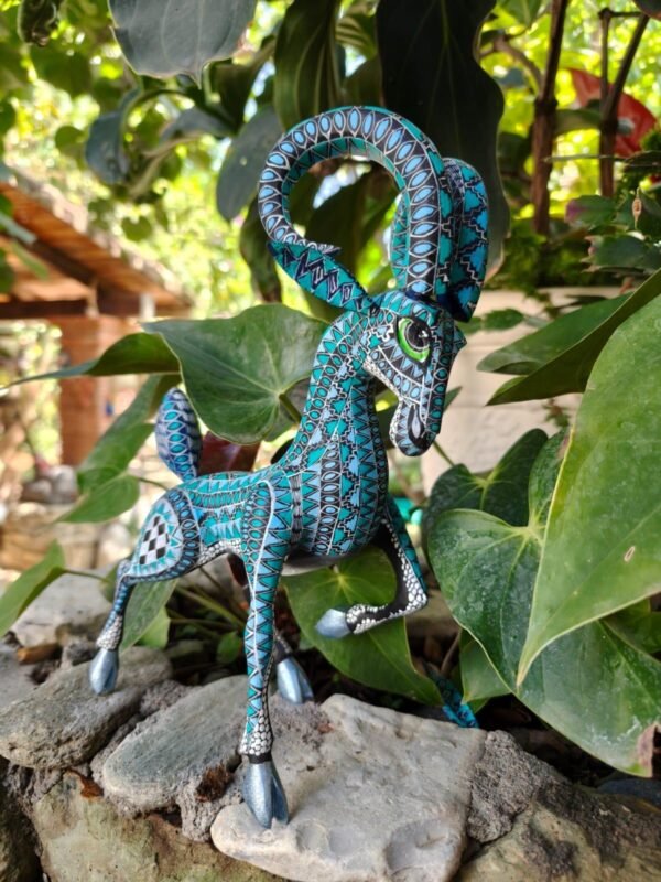 Ram Bighorn Sheep Figurine Mexican Folk Art Alebrije Statue, Wooden Deer As Mexican Decoration Sculpture, Made Of Wood And Carved By Hand