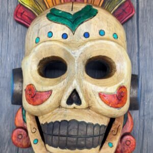 Mictlan Good Of The Underworld Prehispanic Mask, Mayan Culture, Made By Mayan Artisans Yucatán Wall Art, Hand Carved  Painted Cedar Wood