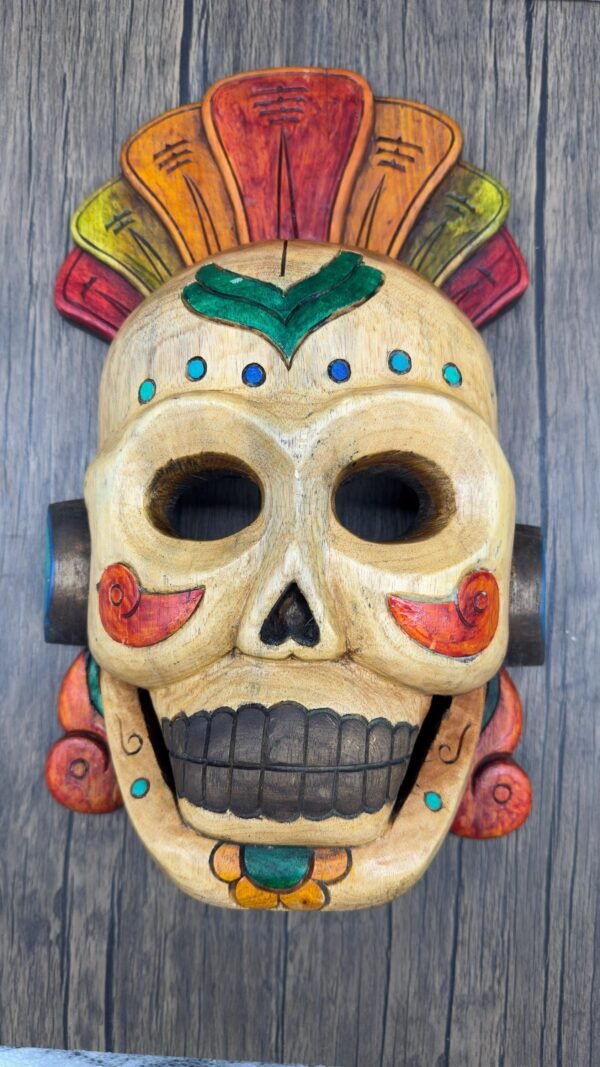 Mictlan Good Of The Underworld Prehispanic Mask, Mayan Culture, Made By Mayan Artisans Yucatán Wall Art, Hand Carved  Painted Cedar Wood