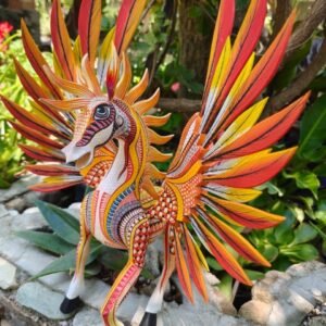 Large Pegasus Statue Folk Art Alebrije Sculpture, Wooden horse Mexican Decoration Figurine, Made Of Wood And Carved By Hand