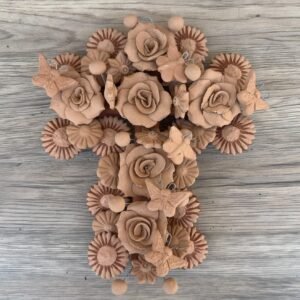 Crucifix Butterflie Roses, Folk art Cross Sculpture, Mexican Wall Hanging, Cross Figurine, Engobes Blancos Estado de México By Artisans