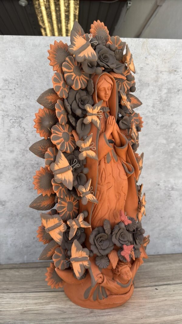 XL Virgin Mary Handmade Clay Piece, Virgen de Guadalupe  Mexican Decoration, Mary Virgin Sculpture,Metepec Estado de México Virgencita 23.7” - Image 2