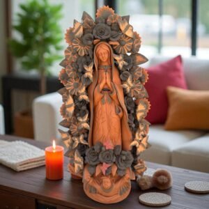 XL Virgin Mary Handmade Clay Piece, Virgen de Guadalupe  Mexican Decoration, Mary Virgin Sculpture,Metepec Estado de México Virgencita 23.7”