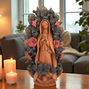 Virgin Mary Handmade Clay Piece, Virgen de Guadalupe  Mexican Decoration, Mary Virgin Sculpture, Metepec Estado de México Virgencita
