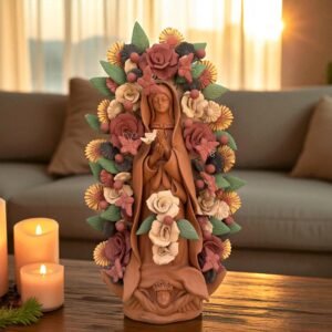 Virgin Mary Handmade Clay Piece, Virgen de Guadalupe  Mexican Decoration, Mary Virgin Sculpture, Metepec Estado de México Virgencita