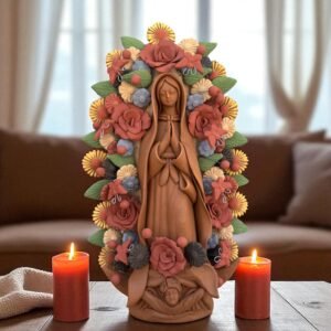 Virgin Mary Handmade Clay Piece, Virgen de Guadalupe  Mexican Decoration, Mary Virgin Sculpture, Metepec Estado de México Virgencita