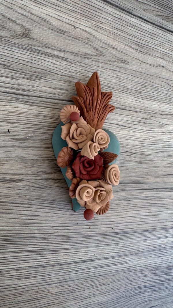 Filigrana Clay Heart Wall Hanging Ornament Artistic  Oaxaca México By Artisans Handmade Crafts, Home Decor Folk Art, Pigmento Natural Colors - Image 2