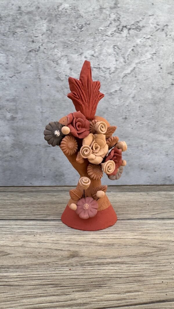 Handmade Clay Sacred Heart with Flowers from Oaxaca, Mexico Terracotta Folk Art Rustic Mexican Home Decor Exvoto Style, Corazon De Fuego - Image 2