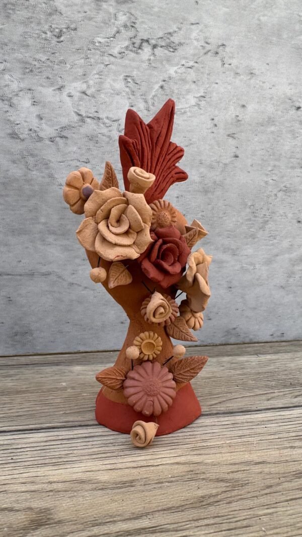 Handmade Clay Sacred Heart with Flowers from Oaxaca, Mexico Terracotta Folk Art Rustic Mexican Home Decor Exvoto Style, Corazon De Fuego - Image 2