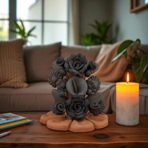 Handmade Clay Candle Holder from Oaxaca, Mexico Terracotta Floral Barro Decor, Mexican Folk Art Centerpiece Flower Design Porta velas