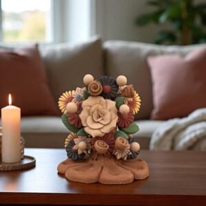 Handmade Clay Candle Holder from Oaxaca, Mexico Terracotta Floral Barro Decor, Mexican Folk Art Centerpiece Flower Design Porta velas