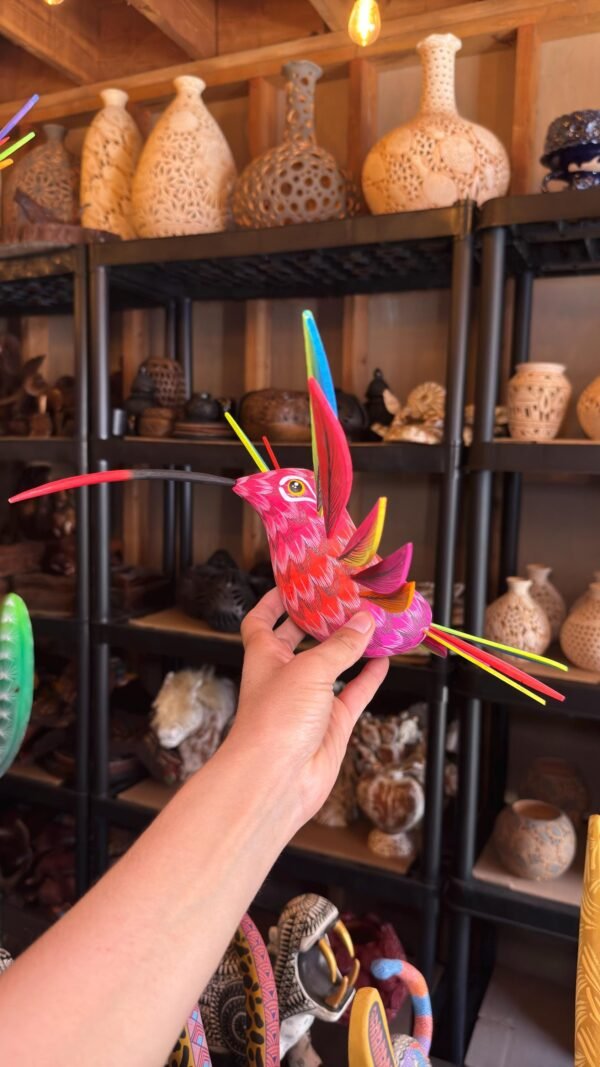 Large Hummingbird Oaxaca Statue Mexican Folk Art Alebrije Sculpture, Wooden  Decoration Figure, Made Of Wood And Carved By Hand 15” Long - Image 3