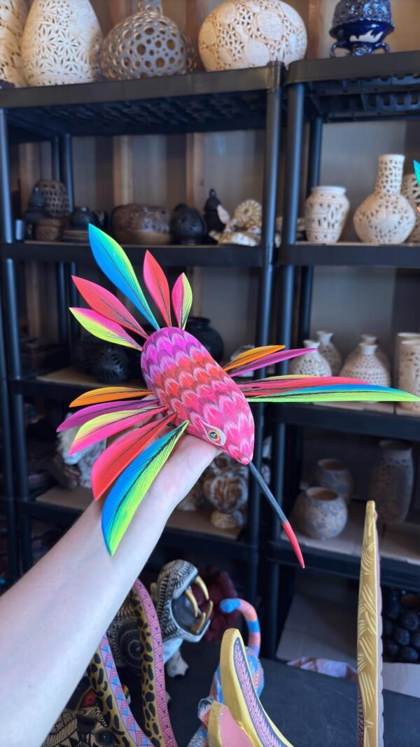Large Hummingbird Oaxaca Statue Mexican Folk Art Alebrije Sculpture, Wooden  Decoration Figure, Made Of Wood And Carved By Hand 15” Long - Image 4