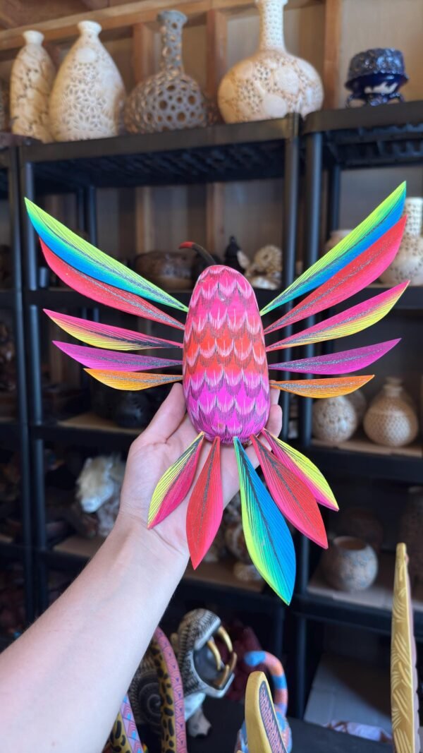 Large Hummingbird Oaxaca Statue Mexican Folk Art Alebrije Sculpture, Wooden  Decoration Figure, Made Of Wood And Carved By Hand 15” Long - Image 5