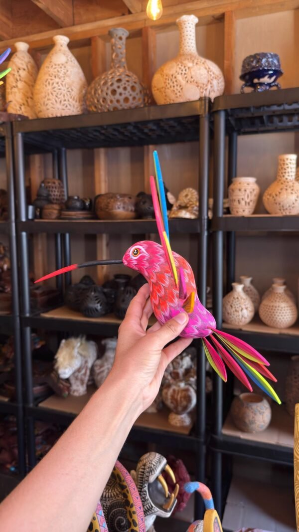Large Hummingbird Oaxaca Statue Mexican Folk Art Alebrije Sculpture, Wooden  Decoration Figure, Made Of Wood And Carved By Hand 15” Long - Image 3