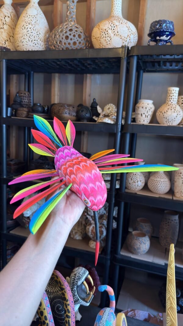 Large Hummingbird Oaxaca Statue Mexican Folk Art Alebrije Sculpture, Wooden  Decoration Figure, Made Of Wood And Carved By Hand 15” Long - Image 4
