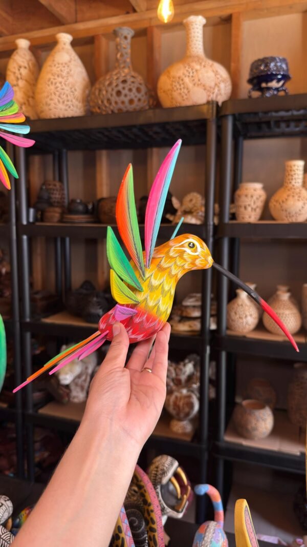 Large Hummingbird Oaxaca Statue Mexican Folk Art Alebrije Sculpture, Wooden  Decoration Figure, Made Of Wood And Carved By Hand 15” Long - Image 3