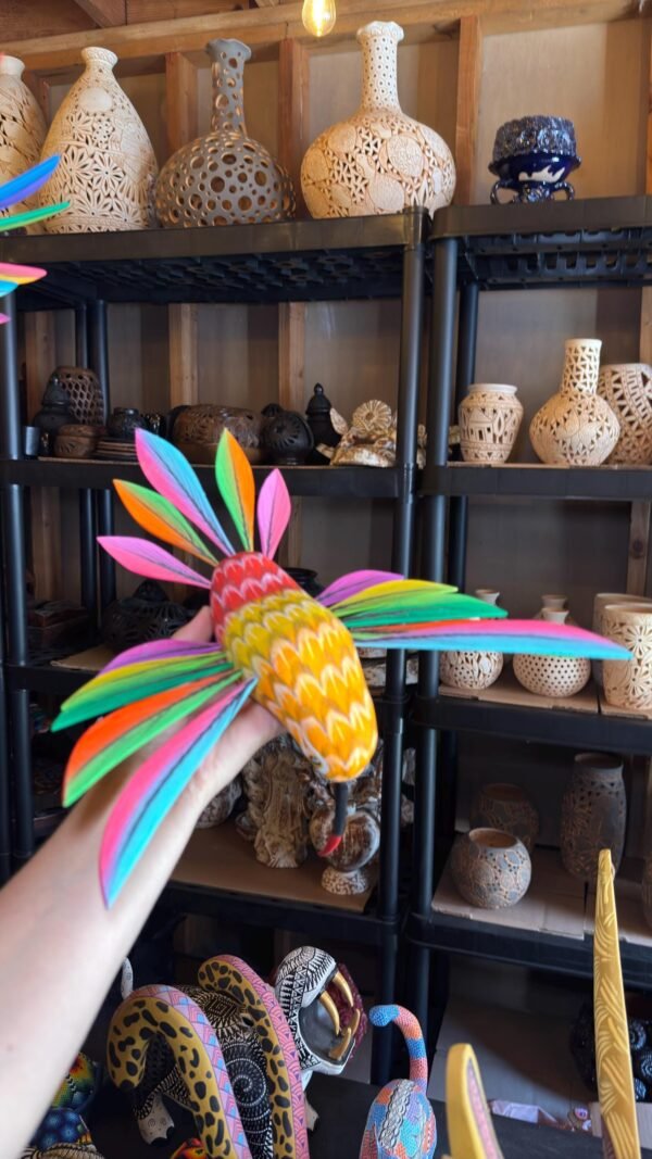 Large Hummingbird Oaxaca Statue Mexican Folk Art Alebrije Sculpture, Wooden  Decoration Figure, Made Of Wood And Carved By Hand 15” Long - Image 4