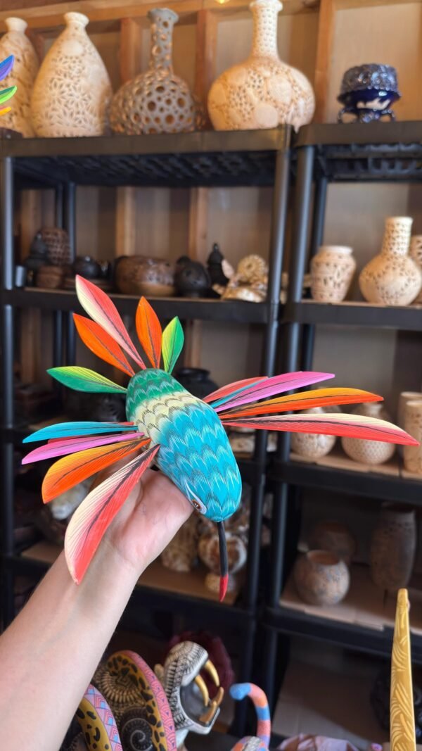 Large Hummingbird Oaxaca Statue Mexican Folk Art Alebrije Sculpture, Wooden  Decoration Figure, Made Of Wood And Carved By Hand 15” Long - Image 4