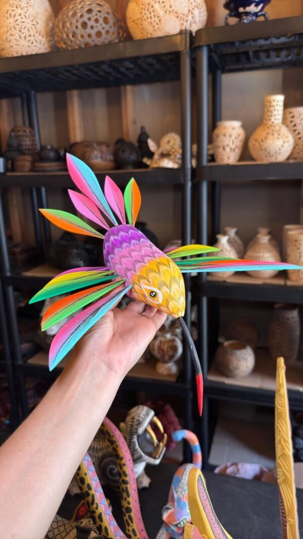 Large Hummingbird Oaxaca Statue Mexican Folk Art Alebrije Sculpture, Wooden  Decoration Figure, Made Of Wood And Carved By Hand 15” Long - Image 3