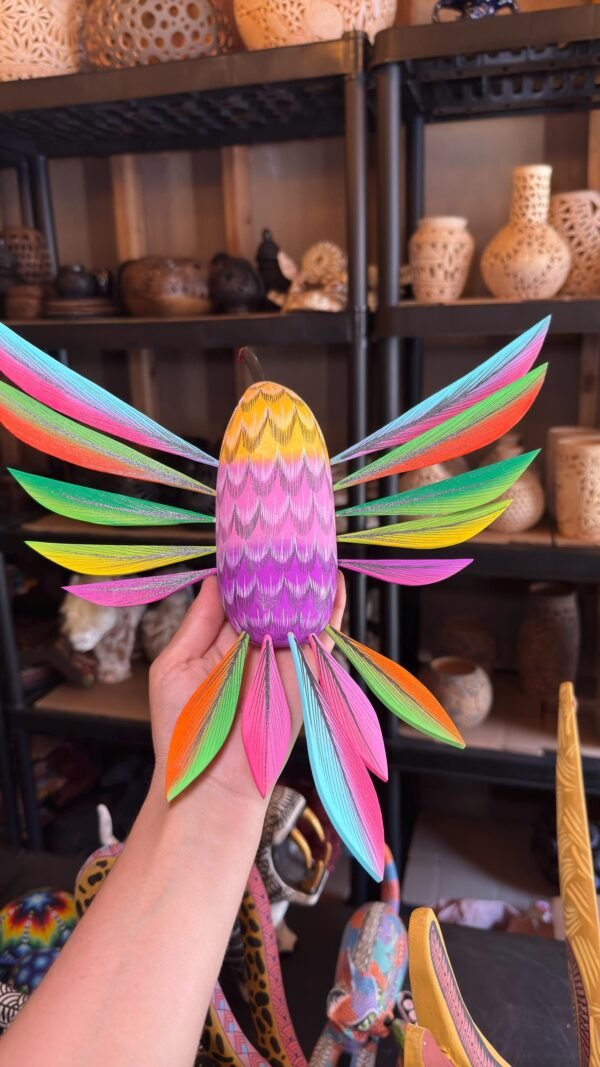 Large Hummingbird Oaxaca Statue Mexican Folk Art Alebrije Sculpture, Wooden  Decoration Figure, Made Of Wood And Carved By Hand 15” Long - Image 4