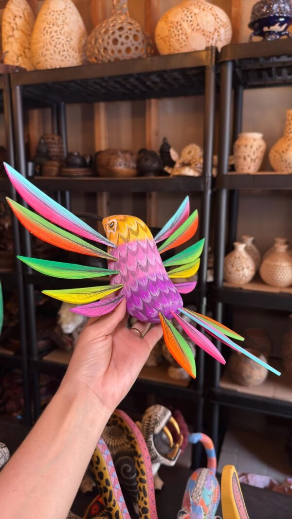 Large Hummingbird Oaxaca Statue Mexican Folk Art Alebrije Sculpture, Wooden  Decoration Figure, Made Of Wood And Carved By Hand 15” Long - Image 5