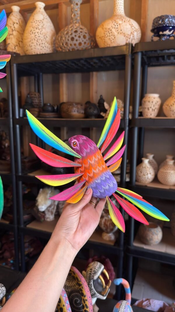 Large Hummingbird Oaxaca Statue Mexican Folk Art Alebrije Sculpture, Wooden  Decoration Figure, Made Of Wood And Carved By Hand 15” Long - Image 4