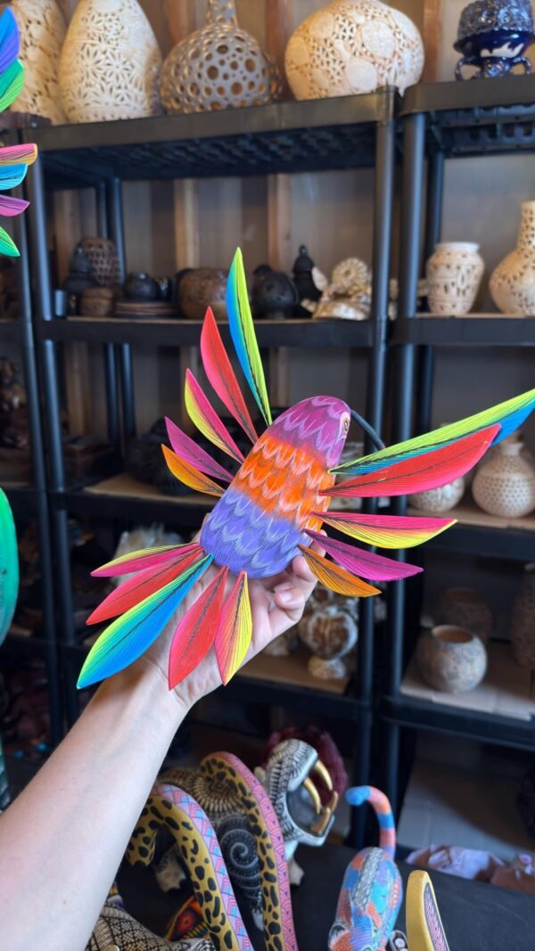 Large Hummingbird Oaxaca Statue Mexican Folk Art Alebrije Sculpture, Wooden  Decoration Figure, Made Of Wood And Carved By Hand 15” Long - Image 5